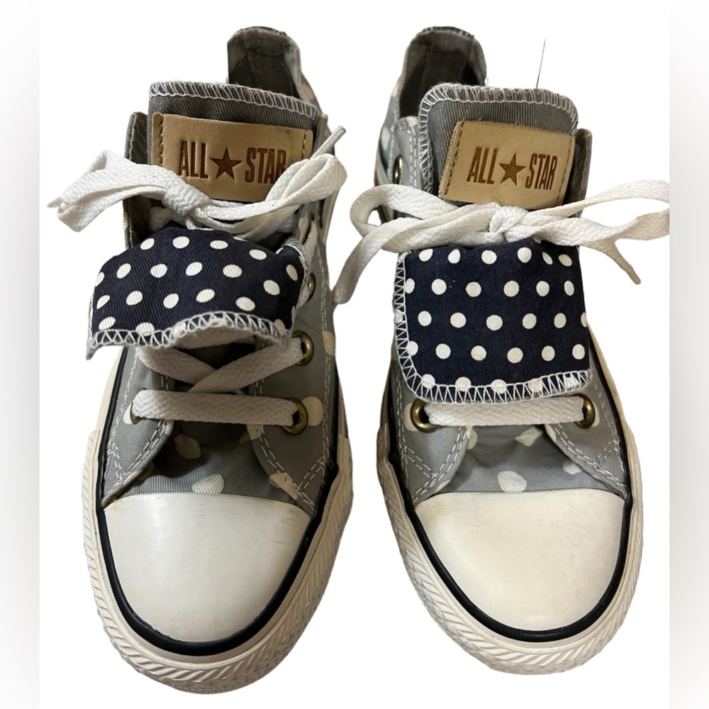Converse ALLSTAR Gray Navy polkadot double tongue Sneakers, Size Women's 5